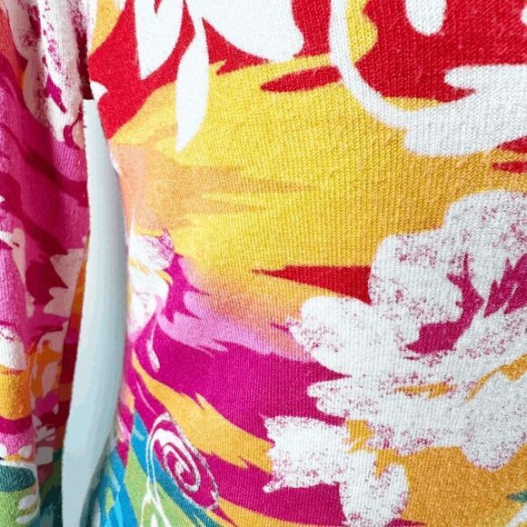 Boston Proper Multi Color Floral Knit Top Beaded jewel neckline Spring Size M - Picture 9 of 10
